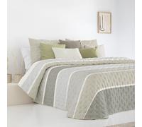 Fundeco - Colcha Entretiempo Cama 180 Diseño Reversible de Rayas y Efecto Semiliso Color beig - Medida 270x270 cm - Incluye 2 Fundas de Cojín 50x70