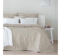 Fundeco - Colcha Entretiempo Cama 90 Diseño Bordado Botánico Color Beige - Medida 180x270 cm - Incluye 1 Funda de Cojín 50x70
