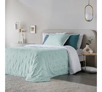Fundeco - Edredón Cama 135 - Diseño Liso Moderno Reversible - 235x270 cm - Color Agua - Acolchado 250g/m² - Incluye 2 Fundas de Cojín Decorativo (Polare Agua)