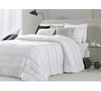 Fundeco - Edredón Cama 150 - Diseño Liso con Costuras Horizontales - 250x270 cm - Color Blanco - Gramaje 300 g/m² - Incluye 2 Fundas de Cojín 50x70 cm (Provenza Blanco)