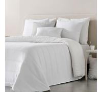 Fundeco - Edredón Cama 150 - Diseño Liso Reversible con Tejido Sherpa - 250x270 cm - Color Blanco - Acolchado 250g/m² - Incluye 2 Fundas de Cojín Decorativo 50x70 cm (Hermes Blanco)