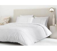 Fundeco - Funda Nórdica Cama 135 - Diseño Liso con Bordado en Color Blanco - 100% Algodón - Medidas 220x270 cm - Incluye Bajera y 1 Funda de Almohada (Victoria Blanco)