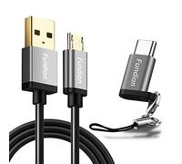 FUNDIAN Cable micro USB con llavero USB C, USB A a USB C o micro carga rápida, compatible con Samsung Galaxy S21 S20 S10 S9 S8 Note 10 9 8 GoPro Hero 7 5 6 PS5 Controlador Nintendo Switch (3.3 pies)