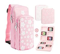 FUNDIARY Bolsa de viaje para Nintendo Switch, OLED & Lite, bolsa de hombro portátil para interruptor, paquete de accesorios de mochila cruzada con funda de juego y 2 tapas de pulgar - Sakura rosa