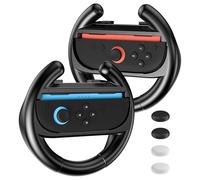 FUNDIARY Volantes compatibles con Switch 2 Joycon, cómodos accesorios de agarre de 2 asas con controlador de volante de carreras de liberación rápida para NS2 Mario Kart 8 Deluxe Games, color negro