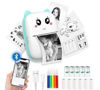Funducts Mini impresora de pegatinas térmicas de bolsillo con 11 rollos de papel, notas de estudio de enemigos, notas, lista, encimera, regalo (azul)