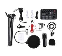 FUNFANG Kit de micrófono de suspensión profesional, tarjeta de sonido y micrófono y soporte de brazo de micrófono F998 Live Soundcard BM800 Micrófono de condensador Soporte a prueba de golpes