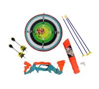 FUNFY Foldable Dino Theme Bow, Arrow and Dart Board Set Toy | Multicolor | Indoor/Outdoor Archery | Perfect for On-The-go Adventures or Backyard Battles and Birthday Gifting for Kids
