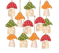 Funghetti decorativi da appendere, Set 12 pezzi: decorazioni Autunnali Legno Rosso Arancione Verde, addobbi Autunno casa, ornamenti tavolo finestra Porta, etichette Regalo rustiche, 8 cm