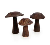 Funghi decorativi in Legno, Set 3 pezzi: decorazioni Autunnali casa, addobbi Autunno tavolo e finestra, ornamenti rustici interni, Statuette Naturale, centrotavola, 13-18 cm