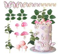Fungo Decorazione Torta, Decorazione Torta Fata, Farfalla Decorazioni per Torte, Decorazioni Torta Foglia, Decorazioni per Torta per Festa Compleanno (B)