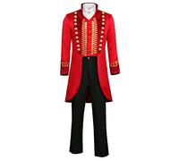 Funhoo Disfraz de Circo Rojo para Hombre Adulto Disfraz de Maestro Ceremonias PT Barnum Showman Carnaval Uniforme de Fiesta Chaqueta Frac Traje (XL, Rojo)