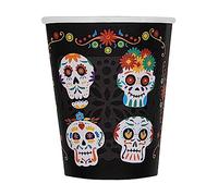Funidelia | 8 vasos de Catrina Día de los muertos Day of the Dead Calavera mexicana - Decoración para fiestas de cumpleaños, fiestas de disfraces, Halloween y Carnaval - Negro