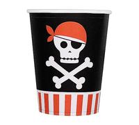 Funidelia | 8 vasos de piratas Pirates Party Corsario, Bucanero - Decoración para fiestas de cumpleaños, fiestas de disfraces, Halloween y Carnaval - Rojo