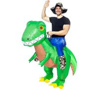 Funidelia | Disfraz a hombros de dinosaurio explorador hinchable para hombre y mujer Animales, T-Rex, Jurassic Park - Disfraz para adultos accesorios para Carnaval y Halloween - Talla única - Verde