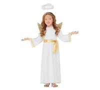 Funidelia Disfraz de ángel con aureola y alas para niño y niña, Navidad, Incluye vestido con cinturón, aureola y alas - Traje para niños para fiestas, Carnaval y Halloween, Talla 7-9 años
