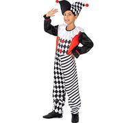 Funidelia | Disfraz de arlequín para niño Payaso, Circo, Original y Divertido - Disfraz para niños y divertidos accesorios para Fiestas, Carnaval y Halloween - Talla 7-9 años - Negro