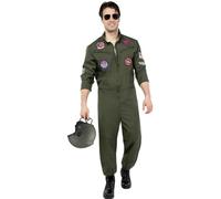 Funidelia | Disfraz de aviador de Top Gun para hombre Piloto, Aviador, Profesiones - Disfraz para adultos y divertidos accesorios para Fiestas, Carnaval y Halloween - Talla L - Verde oscuro