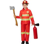 Funidelia | Disfraz de bombero para niño y niña Fuego, Profesiones - Disfraz para niños y divertidos accesorios para Fiestas, Carnaval y Halloween - Talla 10-12 años - Rojo