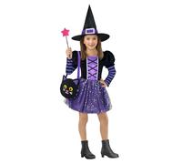 Funidelia Disfraz de bruja con accesorios para niña, Talla 10-12 años Brujas, Magos - Traje para niños para fiestas, Carnaval y Halloween