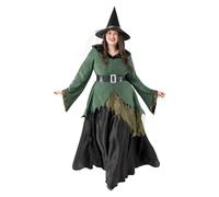 Funidelia Disfraz de Bruja Deluxe para mujer con chaqueta, falda, cinturón y sombrero, Traje de Hechicera Maga para adultos, Disfraces de Carnaval, Halloween y Fiestas - Talla XXL