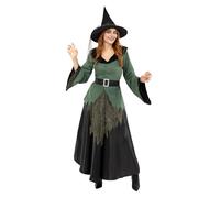 Funidelia Disfraz de Bruja Deluxe para mujer con chaqueta, falda, cinturón y sombrero, Traje de Hechicera Maga para adultos, Disfraces de Carnaval, Halloween y Fiestas - Talla S