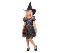 Funidelia Disfraz de bruja glitter para niña, Incluye vestido y sombrero, Talla 5-6 años, Magos - Traje para niños para fiestas, Carnaval y Halloween