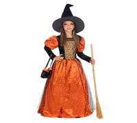 Funidelia Disfraz de bruja Premium para niña, Incluye vestido, sombrero y bolso Talla 10-12 años, Magos - Traje para niños para fiestas, Carnaval y Halloween