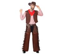 Funidelia Disfraz de Cowboy pistolero para hombre, Vaqueros, Indios, Incluye perneras, cinturón, chaleco, camisa, pañuelo y sombrero - Traje para adultos para fiestas, Carnaval y Halloween, Talla M-L