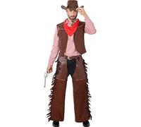 Funidelia Disfraz de Cowboy pistolero para hombre, Vaqueros, Indios, Incluye perneras, cinturón, chaleco, camisa, pañuelo y sombrero - Traje para adultos para fiestas, Carnaval y Halloween, Talla L-XL