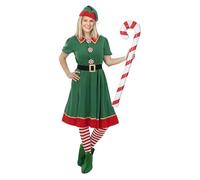 Funidelia Disfraz de elfa con accesorios para mujer, Navidad, Incluye vestido, cinturón, gorro, zapatos, medias y bastón hinchable - Traje para adultos para fiestas, Carnaval y Halloween, Talla S