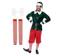 Funidelia Disfraz de elfo Deluxe con accesorios para hombre, Navidad, Incluye jersey, pantalón, cinturón, gorro, medias y guantes - Traje para adultos para fiestas, Carnaval y Halloween, Talla L