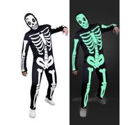 Funidelia Disfraz de esqueleto brilla en la oscuridad para hombre, Incluye mono y pasamontañas - Traje para adultos para fiestas, Carnaval y Halloween, Talla XL