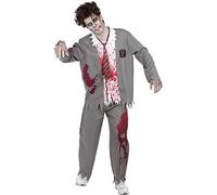 Funidelia | Disfraz de estudiante zombie para hombre Muerto Viviente, Terror - Disfraz para adultos y divertidos accesorios para Fiestas, Carnaval y Halloween - Talla S - Gris/Plateado
