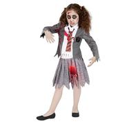 Funidelia Disfraz de estudiante zombie para niña, Incluye falda, chaqueta con camisa simulada y corbata, Muerto Viviente - Traje para niños para fiestas, Carnaval y Halloween - Talla 10-12 años