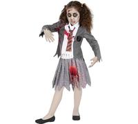 Funidelia | Disfraz de estudiante zombie para niña Muerto Viviente, Disfraz para niños y divertidos accesorios para Fiestas, Carnaval y Halloween - Talla 10-12 años - Gris/Plateado