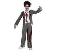 Funidelia | Disfraz de estudiante zombie para niño Muerto Viviente, Halloween - Disfraz para niños y divertidos accesorios para Fiestas, Carnaval y Halloween - Talla 7-9 años - Gris/Plateado