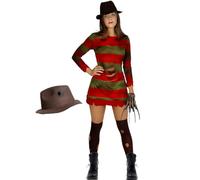 Funidelia | Disfraz de Freddy Krueger con sombrero - Pesadilla en Elm Street para mujer Disfraz para adultos y divertidos accesorios para Fiestas, Carnaval y Halloween - Talla L - Rojo