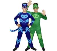 Funidelia | Disfraz de Gatuno y Gekko reversible - Pj Masks para niño Dibujos Animados - Disfraz para niños y divertidos accesorios para Fiestas, Carnaval y Halloween - Talla 7-9 años - Azul