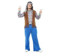 Funidelia Disfraz de Hippie para Hombre con camiseta, chaleco, pantalón y cinta, Traje de Años 60 para Adulto Décadas, Disfraces de Carnaval, Halloween y Despedidas - Talla 3XL