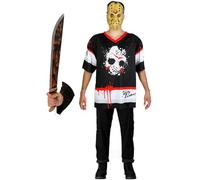Funidelia | Disfraz de Jason Viernes 13 hockey con machete y máscara para hombre Friday the 13th - Disfraz para adultos y divertidos accesorios para Fiestas, Carnaval y Halloween - Talla XL - Negro