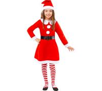 Funidelia | Disfraz de Mamá Noel con medias para niña Miss Santa, Navidad, Mamá Noel - Disfraz para niños y divertidos accesorios para Fiestas, Carnaval y Halloween - Talla 7-9 años - Rojo