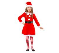 Funidelia Disfraz de Mamá Noel con medias para niña, Navidad, Incluye vestido, gorro, cinturón y medias - Traje para niños para fiestas, Carnaval y Halloween, Talla 10-12 años