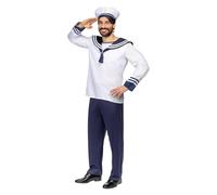 Funidelia Disfraz de marinero para hombre, Capitán de Barco, Grumete, Incluye camiseta con pañuelo, pantalón y gorra - Traje para adultos para fiestas, Carnaval y Halloween, Talla L