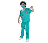 Funidelia Disfraz de médico zombie para niño, Incluye pantalón, camiseta, mascarilla y gorrito, Muerto Viviente - Traje para niños para fiestas, Carnaval y Halloween - Talla 5-6 años