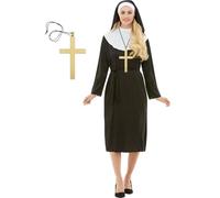 Funidelia | Disfraz de monja con cruz para mujer Religioso, Nun, Sister Act, Profesiones - Disfraz para adultos y divertidos accesorios para Fiestas, Carnaval y Halloween - Talla XL - Negro