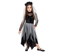 Funidelia Disfraz de novia fantasma para niña, Incluye vestido y diadema con flores y velo Zombie - Traje para niños para fiestas, Carnaval y Halloween - Talla 7-9 años