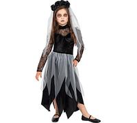 Funidelia | Disfraz de novia fantasma para niña Zombie, Novia Cadáver, Terror - Disfraz para niños y divertidos accesorios para Fiestas, Carnaval y Halloween - Talla 5-6 años - Negro