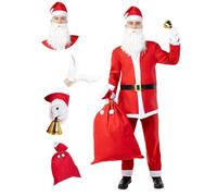 Funidelia Disfraz de Papá Noel con accesorios para hombre, Incluye chaqueta, pantalón, cinturón, gorro, barba, guantes, saco, campana - Traje para adultos para fiestas, Carnaval y Halloween, Talla 3XL