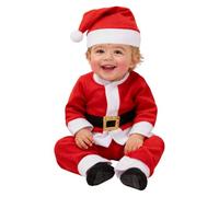 Funidelia Disfraz de Papá Noel para bebé, Navidad, Incluye Chaqueta con cinturón Impreso, pantalón y Gorro - Traje para bebé para Fiestas, Carnaval y Halloween, Talla 6-12 Meses